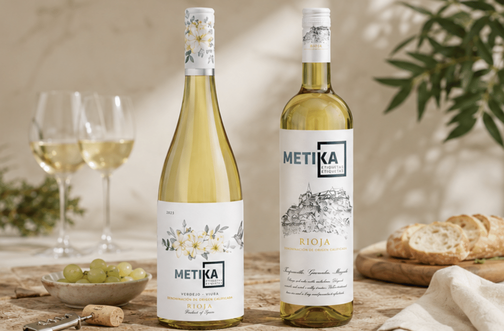 Etiquetas para vino blanco con acabados premium, METIKA